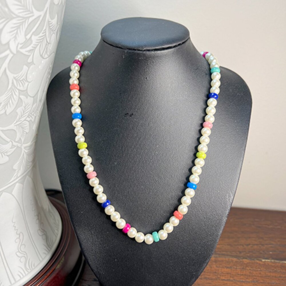 On 34th Pearl and Multicolor Bead Necklace NWT